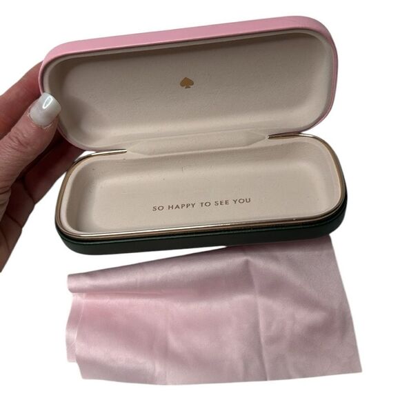Kate Spade New York Eyeglass Pink/Green Eyeglass Case With Cleaning Cloth. - Picture 1 of 7